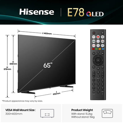 Hisense E7Q 65" 4K Ultra HD QLED Smart TV - 65E78QTUK
